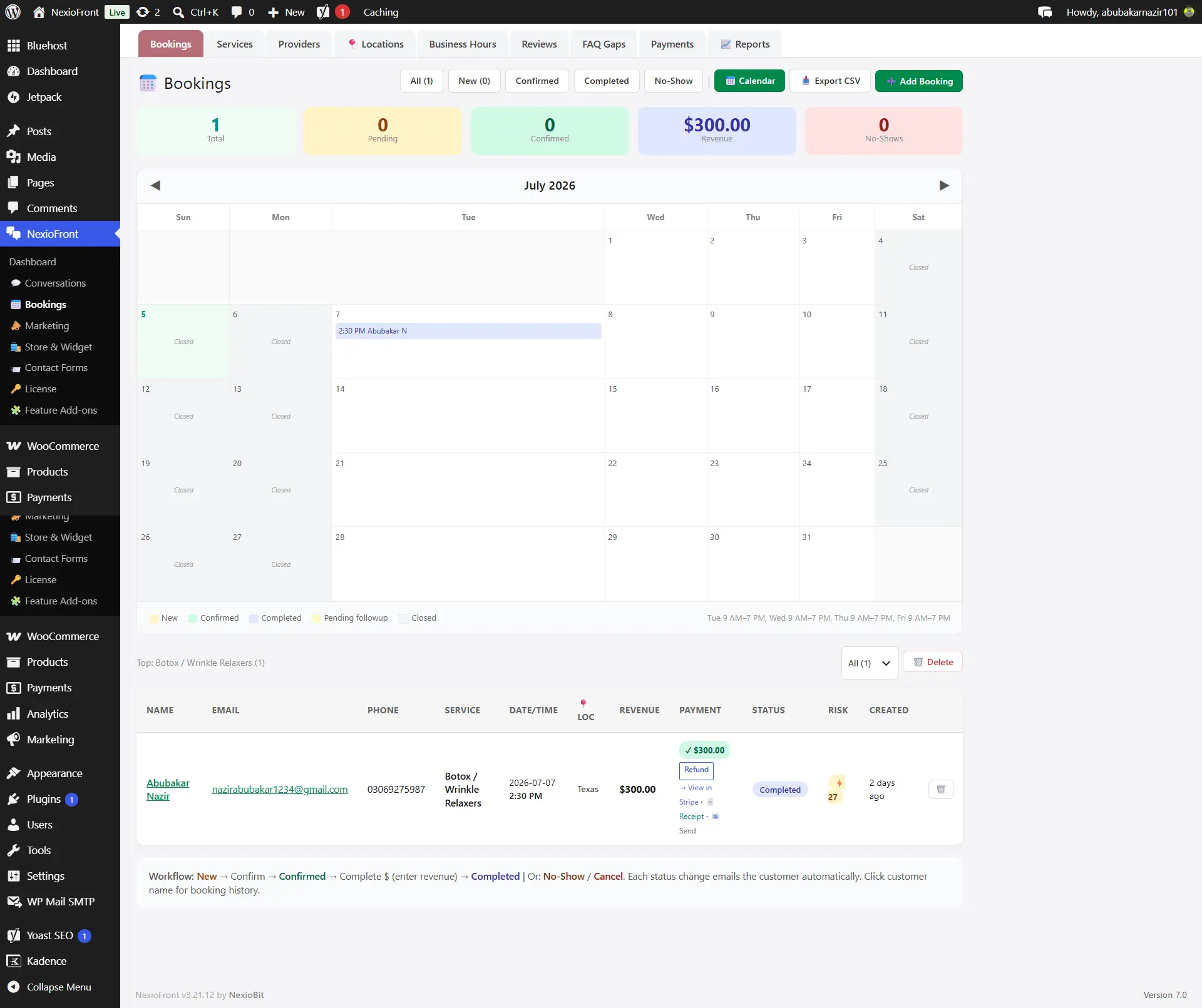Bookings calendar and stats dashboard