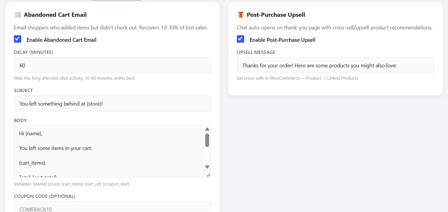 WooCommerce automation for abandoned cart and back in stock