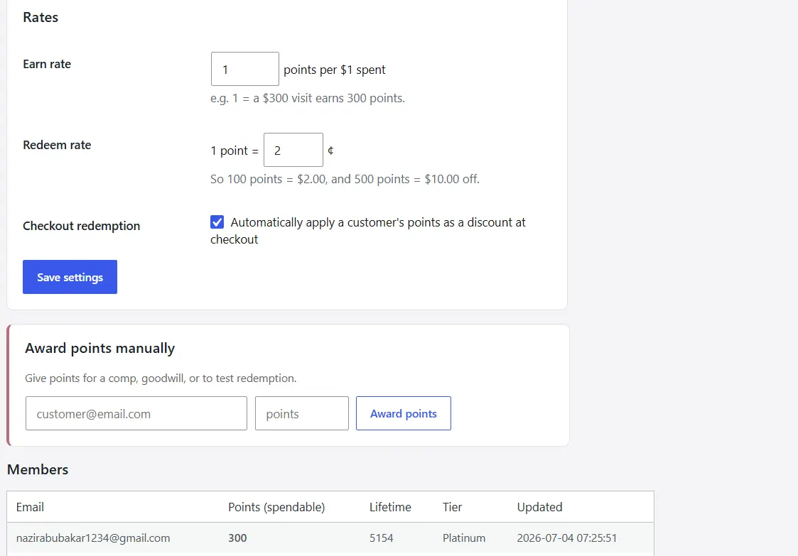 Loyalty program with Platinum tier members