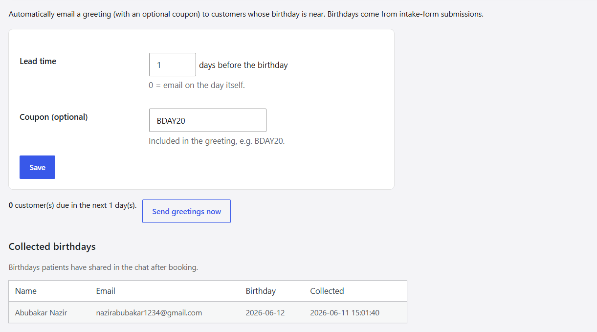 Birthday campaigns with automated discount codes