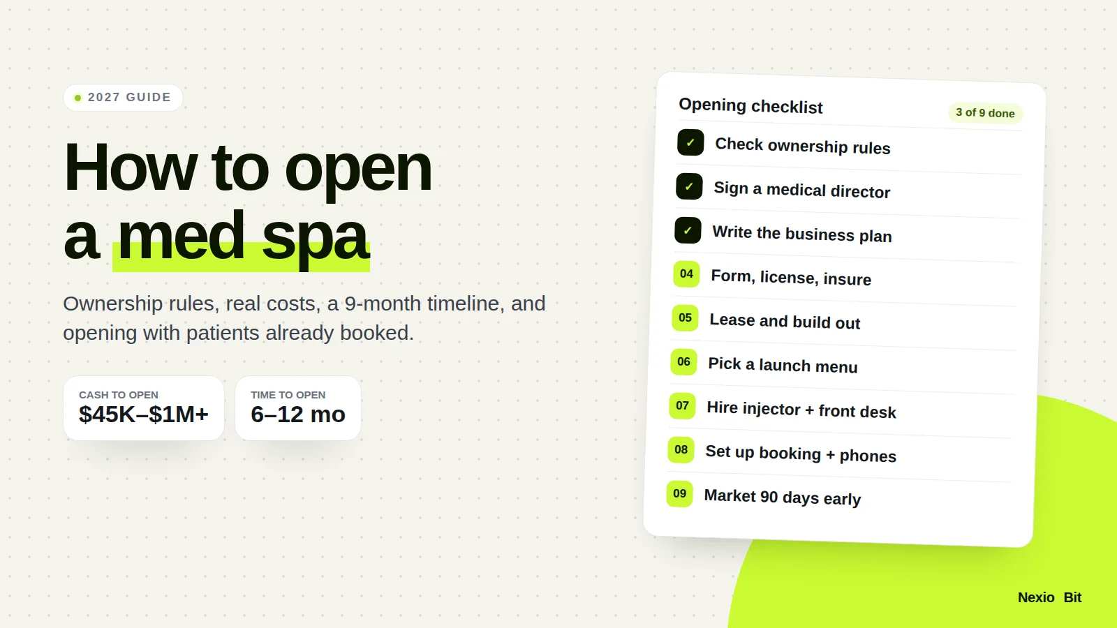 How to open a med spa: a 9-step opening checklist with cash to open and time to open